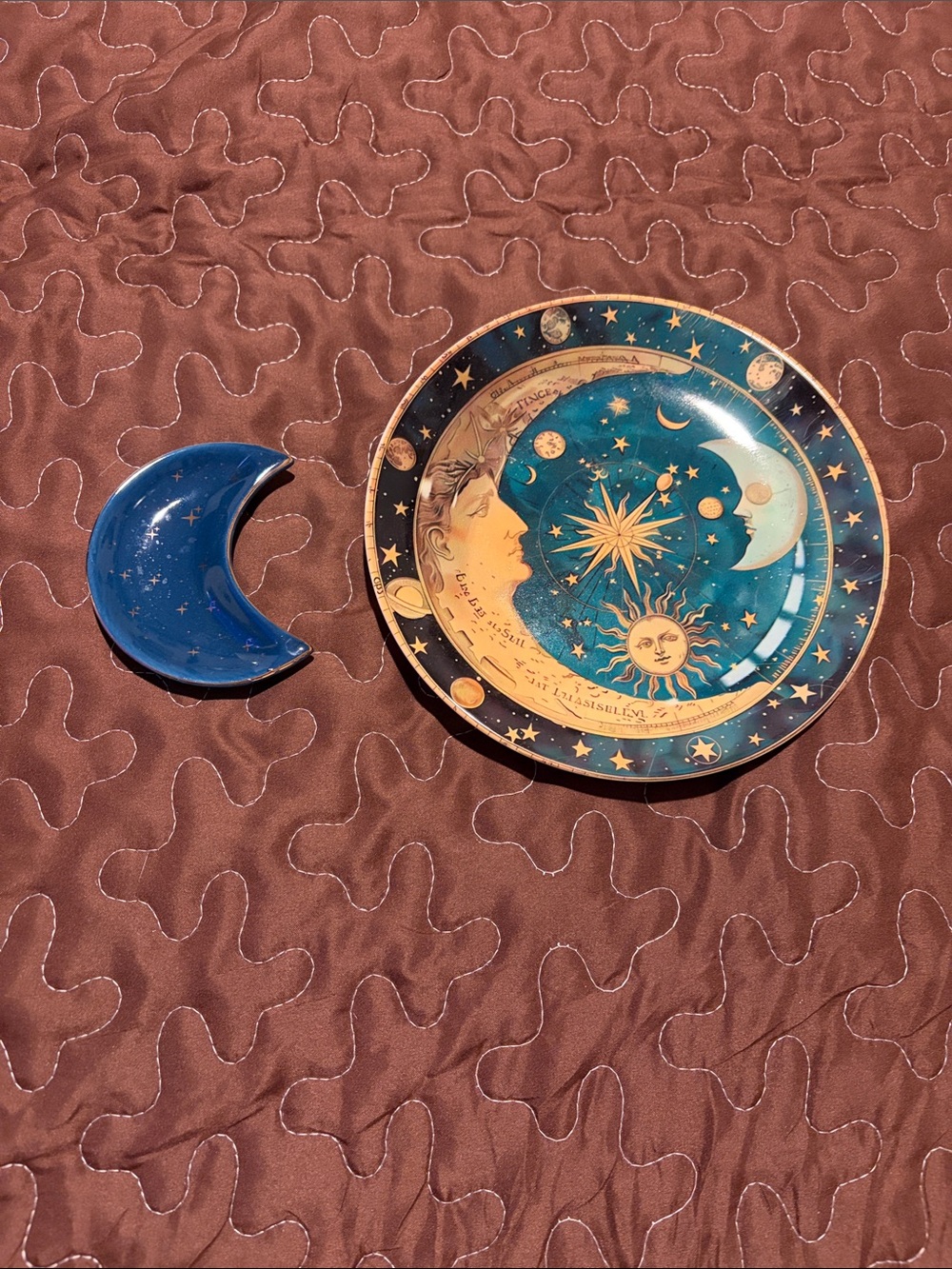 Celestial Sun & Moon Decorative Plate and Crescent Dish - Teal & Gold